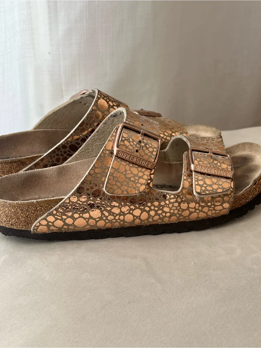 Birkenstock Arizona Metallic Gold Print Sandals 37
